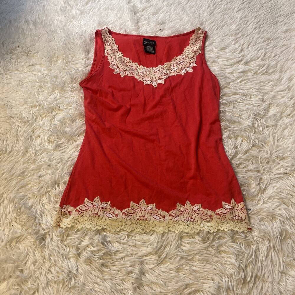 George Stretch Missy medium Tank Top Womens Pink Coral Sleeveless Crochet
